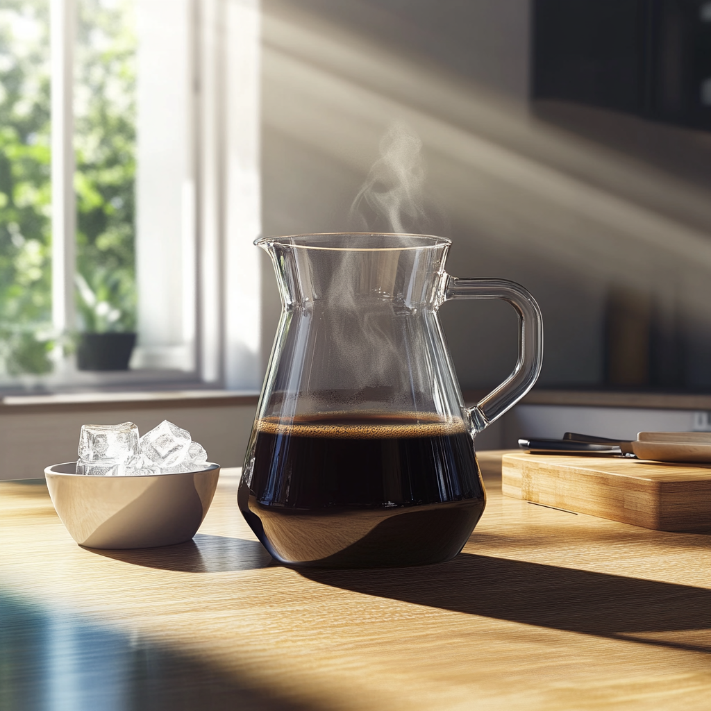 First, brew your coffee and let it cool down completely. If you're in a hurry, you can put it in the freezer for 10 minutes or use coffee you made earlier.